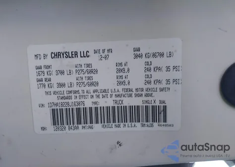 2008 Dodge Ram 1500 Slt из США, поврежденный, VIN 1D7HA18228J163076